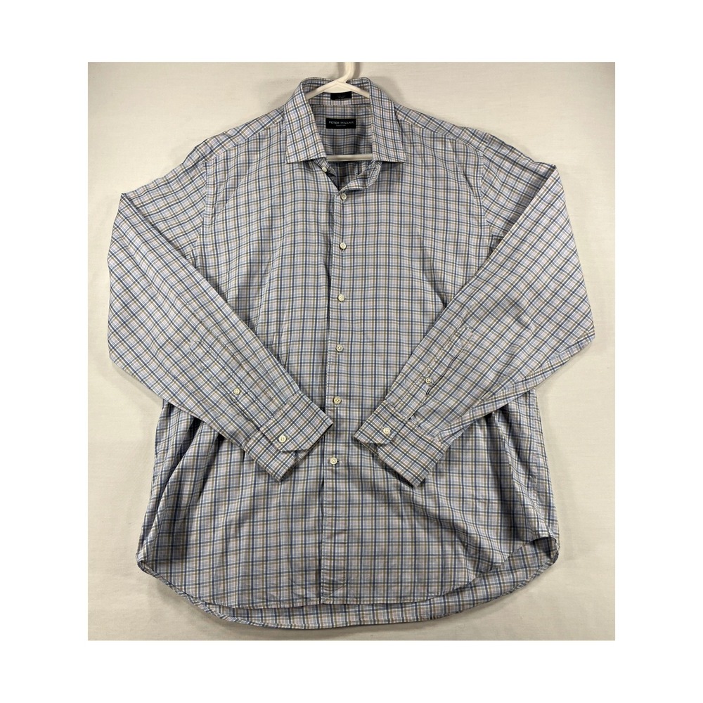 Peter Millar Collection Mens XL Blue Purple Plaid Cotton Button Down MS16RD08